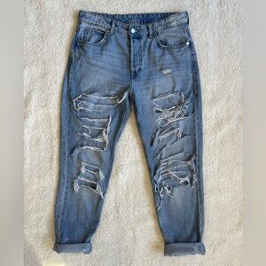 &denim H&M super distressed straight leg boyfriend jeans